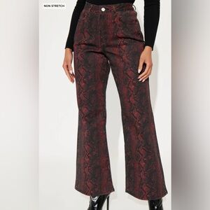 Red and Black Snake Print Wide Flare Pants